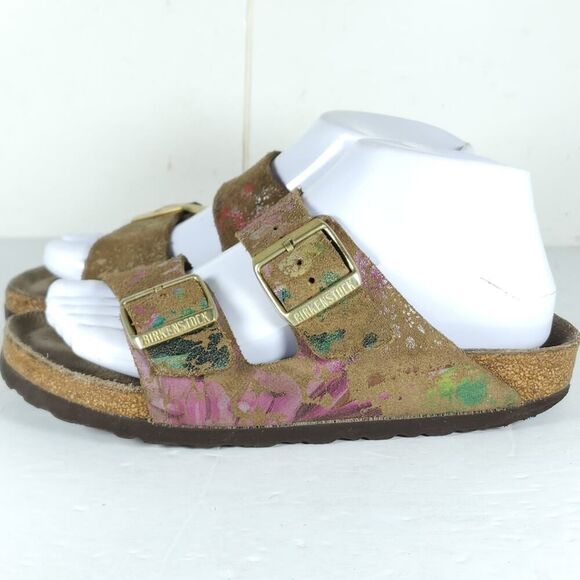 BIRKENSTOCK Women's Arizona US6 EU37 Flower Crush Mocca Suede Slide Sandals - Picture 2 of 16